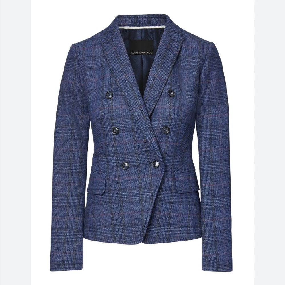 BANANA REPUBLIC Size 6 Modern Plaid Double Breasted Blazer Career Versatile
